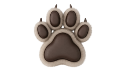 Fluffy animal paw PNG isolated on transparent background, cute cartoon pet foot with claws for design and decoration