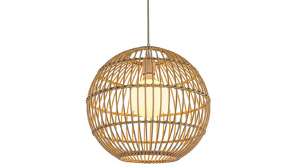 Wicker pendant light isolated PNG on transparent background, rattan sphere lamp for interior design...