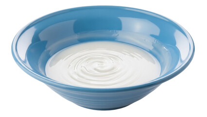Blue bowl with yogurt isolated PNG, creamy dairy dessert in a ceramic dish for healthy breakfast or...