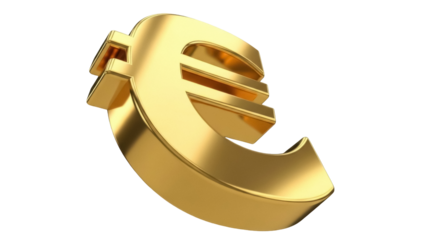Golden euro symbol PNG isolated on transparent background, currency sign for finance, banking and European economy