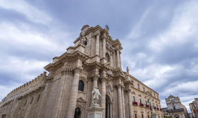 Cathedral and Archbishop Palace on Cathedral Square on Ortygia island, Syracuse, Sicily Island, Italy