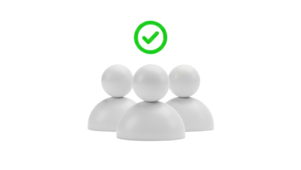 Team of people with green check mark isolated PNG, group of three figures on transparent background, teamwork concept