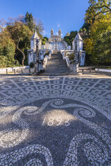 Portuguese pavement in front of stairs of Sanctuary of Bom Jesus do Monte in Tenoes, Portugal