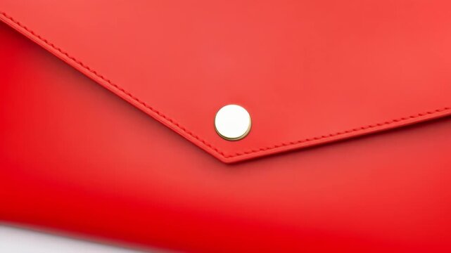 Bold Red Clutch: A close-up shot of a bold red clutch, exuding elegance and style with its sleek design, golden button, and smooth texture.