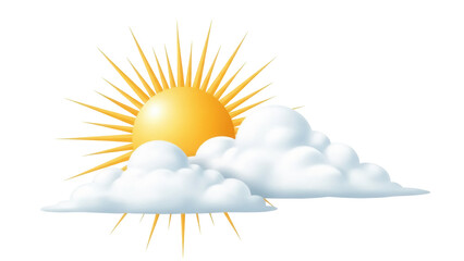 Cartoon sun and clouds PNG isolated on transparent background, weather forecast element for graphic...