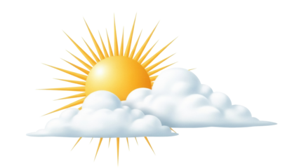 Cartoon sun and clouds PNG isolated on transparent background, weather forecast element for graphic design and children s book