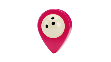 Pink bowling pin location marker isolated PNG, bowling alley locator icon for maps and sports apps on transparent background