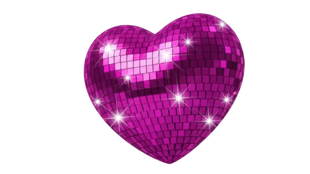Shiny purple heart disco ball isolated PNG, sparkling mirror ball for Valentine s Day party decoration and festive design element