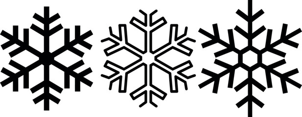 Three Black Snowflake Icons Set