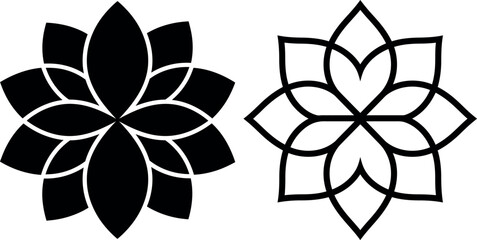Lotus Flower Geometric Icon Set Silhouette
