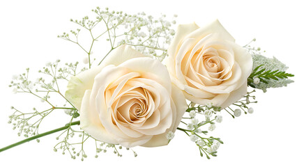 Isolated Cream Roses with Baby's Breath on a Transparent Background.	
