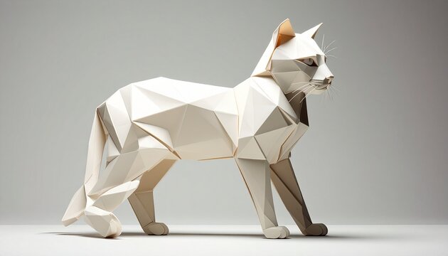 “Polygonal low-poly cat sculpture angular faceted surfaces geometric abstraction white shading artistic design” - Powered by Adobe