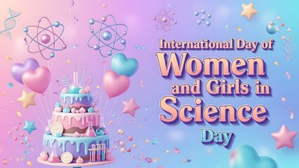 Celebrating International Day of Women and Girls in Science with colorful cake and festive decorations