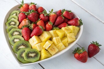 Fresh Strawberries and Kiwi Fruit Isolated on White Background