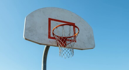 Outdoor basketball hoop against clear blue sky