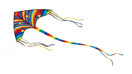A colorful kite with rainbow stripes flying in the air