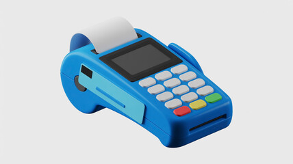 Bright blue pos terminal with receipt paper for modern cashless transaction