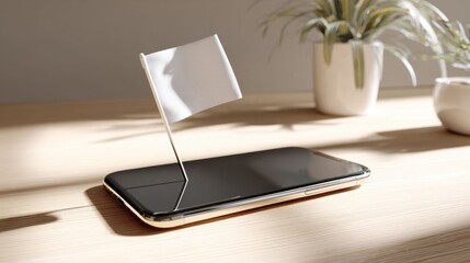 White Flag on Smartphone Symbolizing Digital Surrender or Neutrality