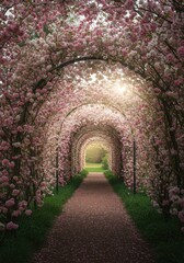 Fototapeta premium Pink Flower Archway Pathway in a Spring Garden