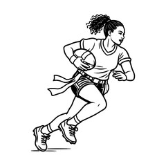 Fototapeta premium African American female athlete playing flag football. Women's sports, fitness and team activity concept. Vector illustration.