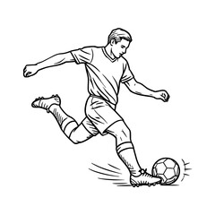 Naklejka premium Soccer player kicking ball in dynamic action pose. Sports training, competition and teamwork concept. Vector illustration.