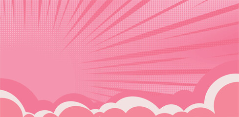 Pink Sunburst Background with Soft Clouds