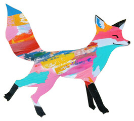 Obraz premium PNG Fox jumping paper cut illustration painting colorful.