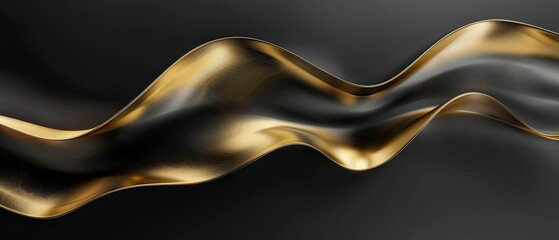 Elegant black and gold fluid metallic waves forming smooth curves on a dark background. Ideal for luxury, design, or branding visuals.