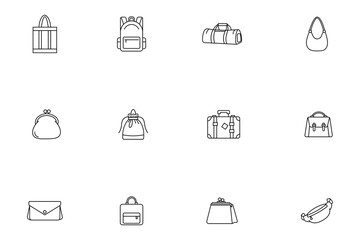Bags and luggage line icon set, fashion accessories and travel bags vector illustrations