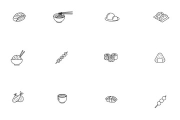 Japanese food and cuisine line icon set, sushi, ramen and traditional snacks vector illustrations
