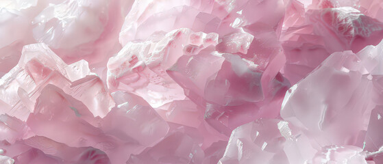 Close-up of a raw rose quartz crystal cluster in delicate soft pink hues. Sparkling natural mineral with translucent facets, perfect for wellness, beauty, healing, or luxury branding visuals.