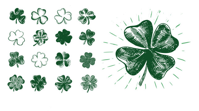 Clover set. Patrick's day. Hand drawn illustration.