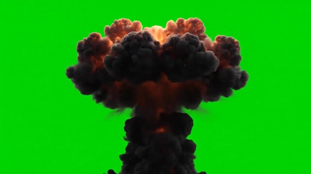 Nuclear Atomic Bomb Explosion VFX Mushroom Cloud on Green Screen