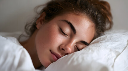 Young woman sleeping deeply with pillow
