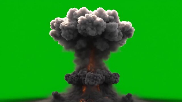 Nuclear Atomic Bomb Explosion VFX with Mushroom Cloud on Green Screen