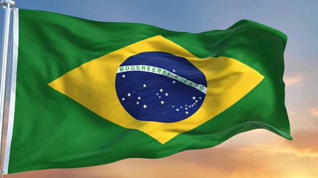 Brazilian flag waving in sky