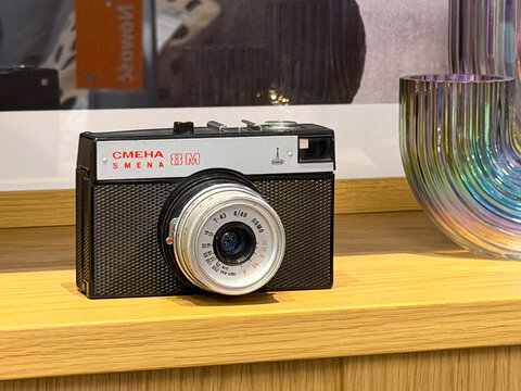 Vintage Smena 8M camera on display