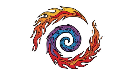 Obraz premium Ornate tribal tattoo design featuring a floral pattern vector illustration with a colorful bird and fish element in red and orange