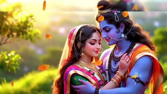 Hindu Gods Radha  Krishna in Love.