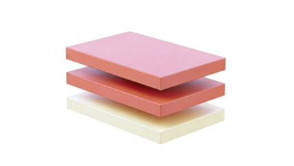 Three stacked rectangular blocks in warm colors