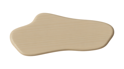 Minimalist natural wood board with irregular shaped. A photograph of a smooth, light-colored wood slab with a subtle, fine grain and organic, rounded edges against png transparent background