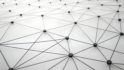 Abstract vector illustration featuring a geometric umbrella design with a network of digital lines and circular patterns creating a modern technology connection background