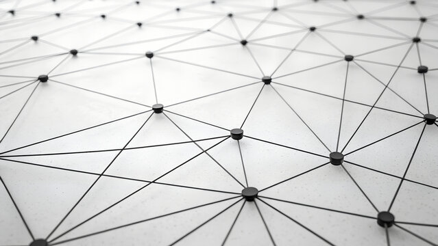 Abstract vector illustration featuring a geometric umbrella design with a network of digital lines and circular patterns creating a modern technology connection background - Powered by Adobe