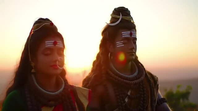 Hindu Gods Shiva and Parvati at Sunrise.
