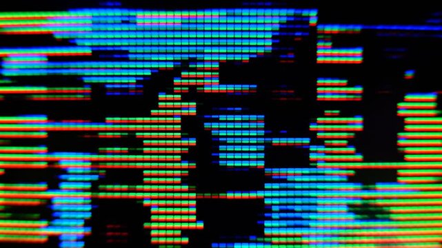 Signal Disturbance Broken Monitor macro view, Screen TV Glitch Error,  VHS static noise glitch overlay, Distorted CRT VCR Video Effects