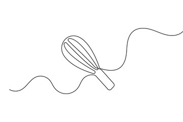 Obraz premium Continuous one line drawing of a balloon whisk kitchen tool minimalist style vector illustration