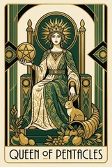 Obraz premium Regal Woman Holding Pentacle in Art Nouveau Style Illustration