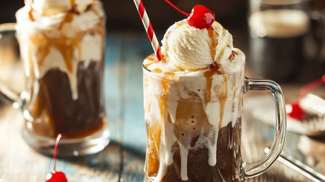 classic root beer float dessert drink zoom in video