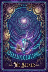 Enigmatic Journey Through a Digital Spiral with a Girl and Clocks