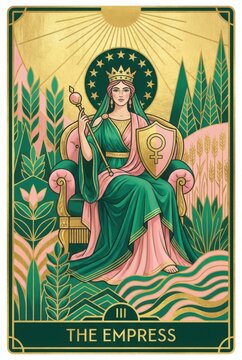 Empress Tarot Card Illustration with Floral Elements and Colors